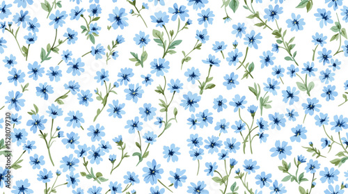 Delicate blue watercolor flowers on a light background. Pattern flowers.	