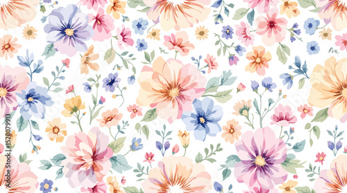 Delicate colorful watercolor flowers on a light background. Pattern flowers.	