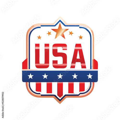 USA patriotic badge vector illustration, American emblem design, 4th of July military insignia, freedom symbol