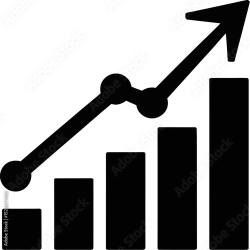 Illustration of a bar graph with an upward trending arrow and two points