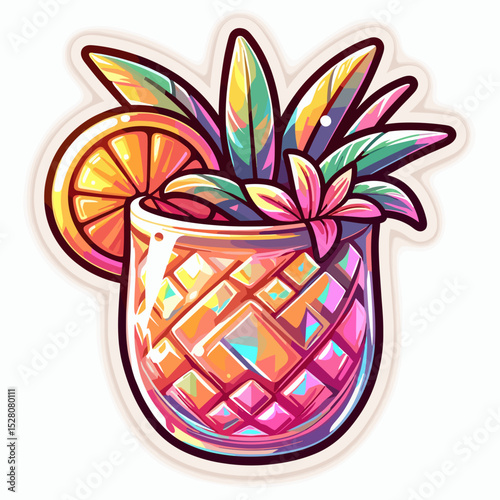 Piña colada cocktail in colorful glass with straw 