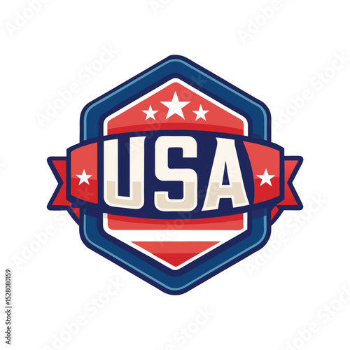 USA patriotic badge vector illustration, American emblem design, 4th of July military insignia, freedom symbol