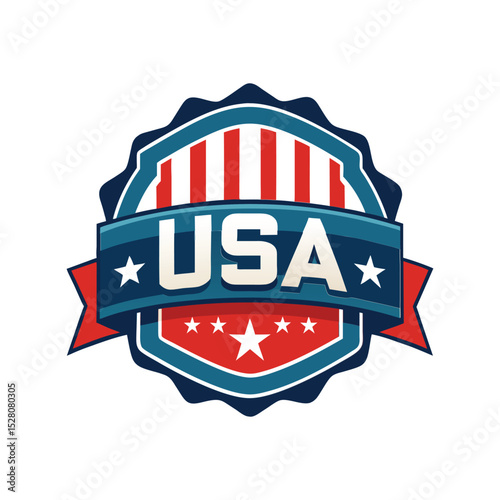 USA patriotic badge vector illustration, American emblem design, 4th of July military insignia, freedom symbol