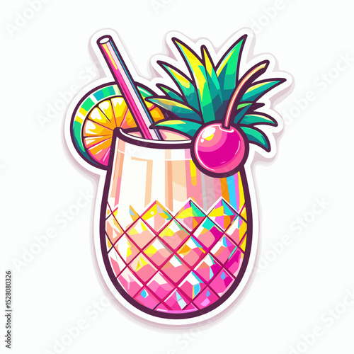 Piña colada cocktail in pineapple-shaped glass