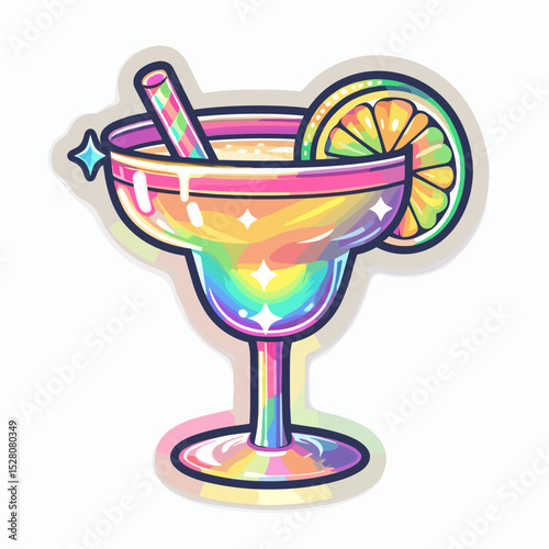 Cosmopolitan cocktail in colorful glass with straw