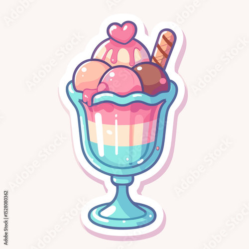 Ice cream sundae with pink and brown scoops