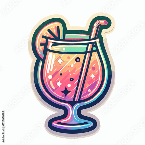 Cosmopolitan cocktail in colorful glass with straw