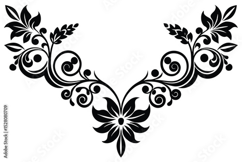 Elegant Black and White Floral Design Swirls, Vines, and Flowers