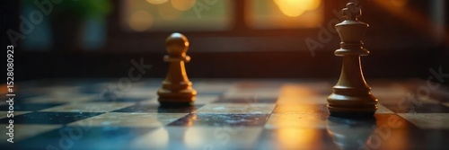 A chessboard shows a checkmate, the final, decisive move A single pawn stands triumphant, signifying victory and strategic brilliance The game is won , gameplay, chessboard, squares