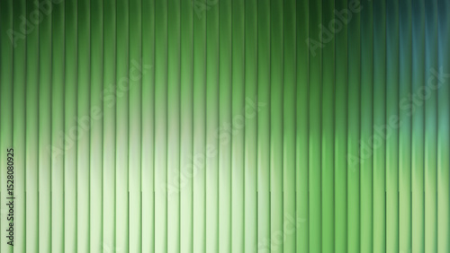 Fluted green ribbed glass background with soft vertical stripes. 3d line texture with ribbed effect gradient wave.