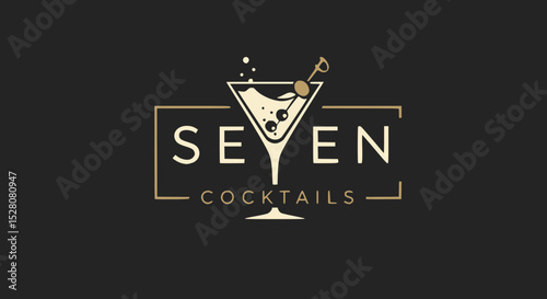 A sleek, golden logo for "Seven Cocktails" with a martini glass icon integrating into the text.