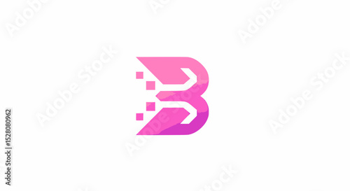 A flowing, abstract "B" lettermark logo with integrated block-like elements in a pink and purple gradient.
