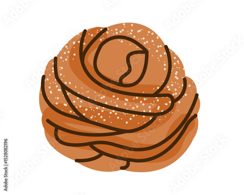 Cinnamon roll. Shop flat food design. Packaging label, vector food app, website. Pastry products for bakery menu 