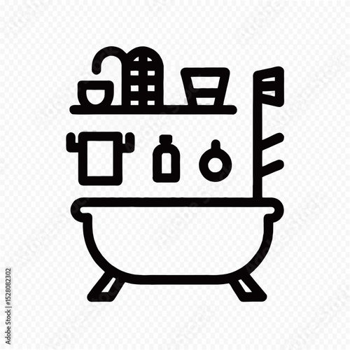 Vector illustration set of bathroom furniture icons including a bathtub with a shower for your design or shopping business
