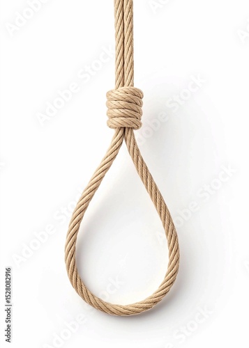 Minimalist Beige Twine with Loop Knot Suspended in Mid-Air – Elegant Simplicity Against a Clean White Background
