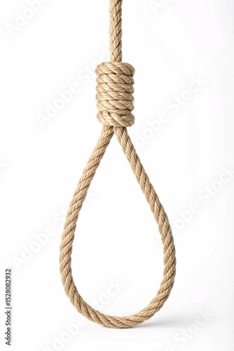 Minimalist Beige Twine with Loop Knot Suspended in Mid-Air – Elegant Simplicity Against a Clean White Background