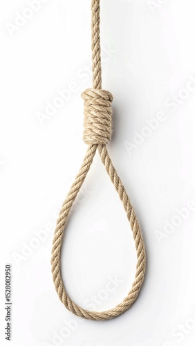 Minimalist Beige Twine with Loop Knot Suspended in Mid-Air – Elegant Simplicity Against a Clean White Background