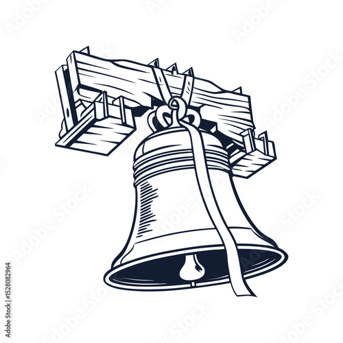 Liberty Bell silhouette vector illustration, American freedom symbol outline, Philadelphia historic landmark, patriotic clipart