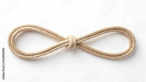 Minimalist Beige Twine with Loop Knot Suspended in Mid-Air – Elegant Simplicity Against a Clean White Background