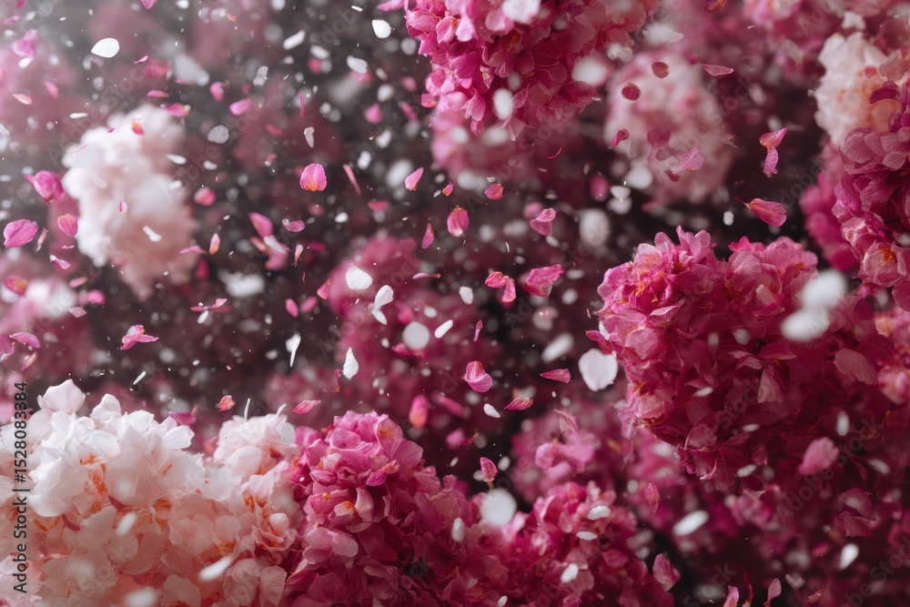 Obraz premium Abnormal weather event causes petal snow falling in tropical region on a spring day, creating a bizarre and beautiful cataclysm