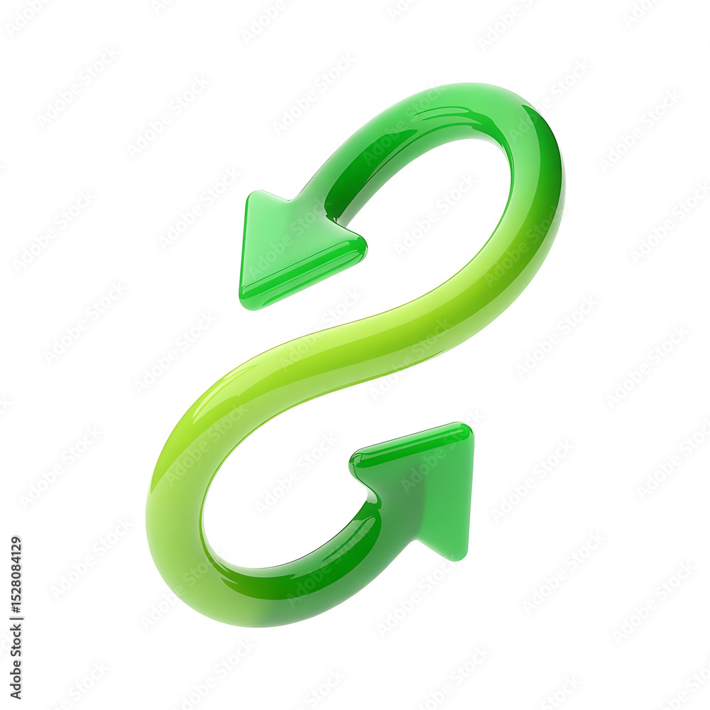 Naklejka premium Two glossy green arrows form a continuous loop, isolated on white background