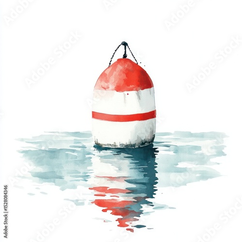 Watercolor illustration of a nautical buoy