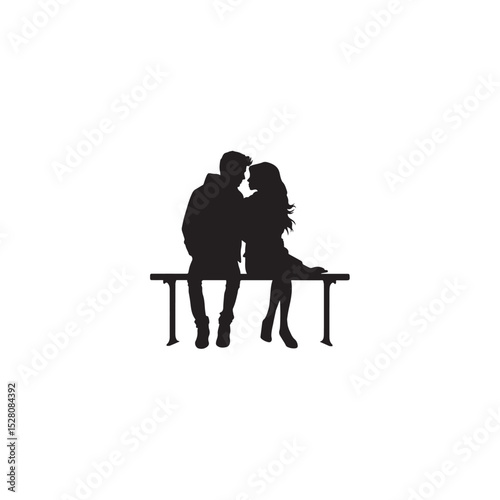Silhouette of loving couple sitting on bench romance and togetherness concept