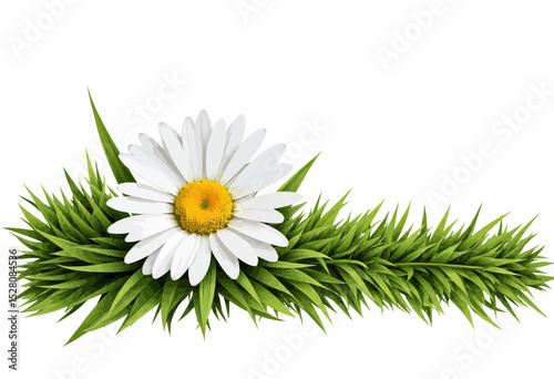 Daisy flower with green grass in vivid color arrangement  