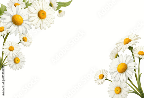 White daisy flowers arranged at corners on a plain background  