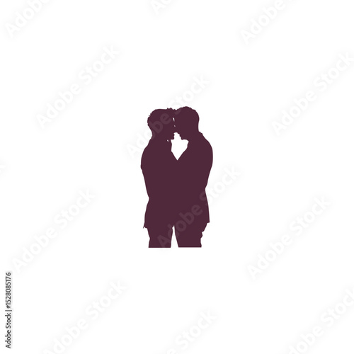 Elegant silhouette of two men in suits touching foreheads in love
