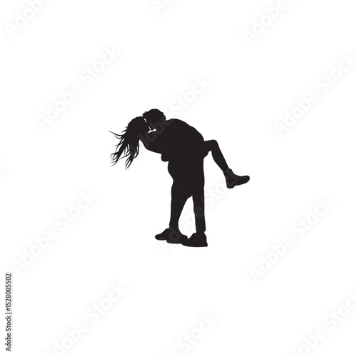 Silhouette of a man holding a woman kissing concept of love
