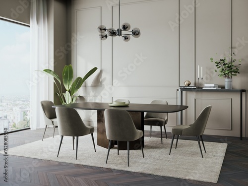 3d modern dining room with table