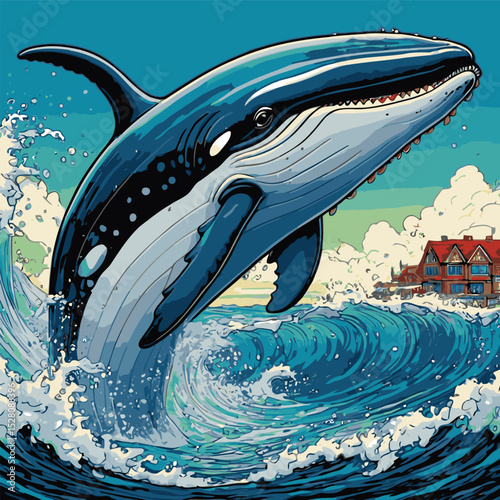 comic book style vector whale illustration