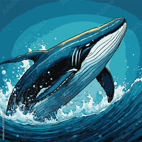 comic book style vector whale illustration