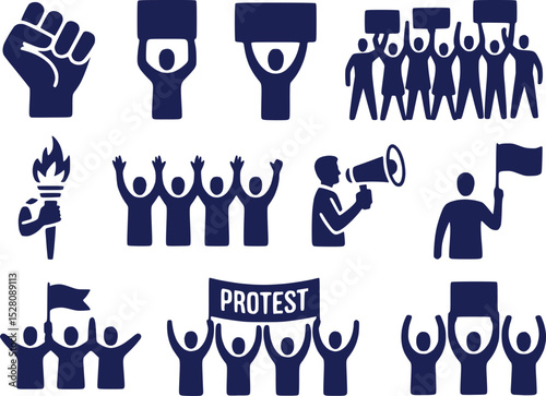 Protest and Solidarity Symbol  Raised Fist Signs and Crowd Vector