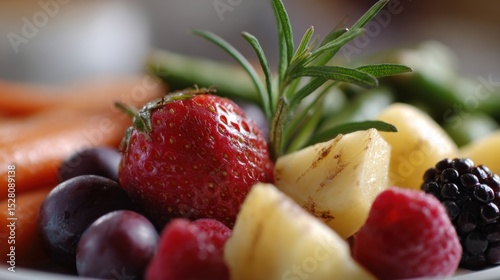 Closeup of a meager meal consisting of only fruits and vegetables, representing the focus on healthier and more mindful eating during Lent.