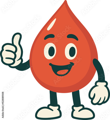Vector of Blood drop mascot giving thumbs up.  Blood donation day. 