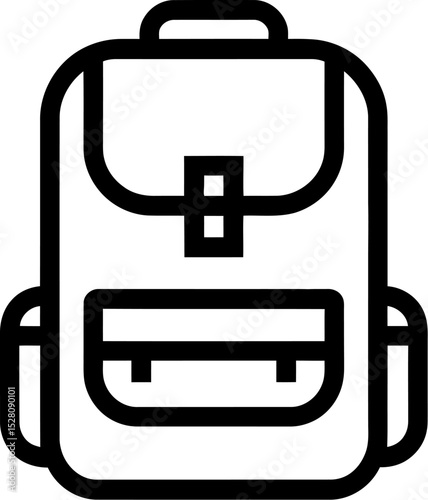 Illustration of a simple black and white backpack with front pocket design