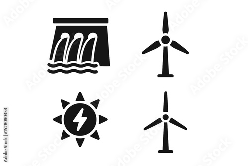 Black and White Glyph Energy Source Icon Collection Renewable Technology