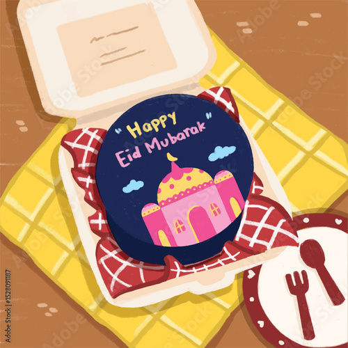 Eid Mubarak Cake Illustration