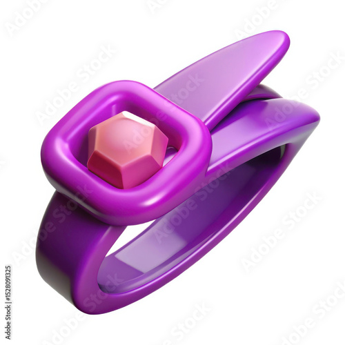 3d render of purple ring with pink gemstone isolated on white background