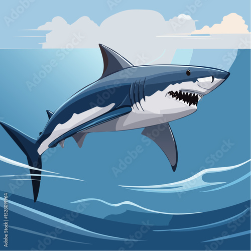 Majestic Great White Shark Ocean Scene Design perfect for marine life branding logos and aquatic themed projects