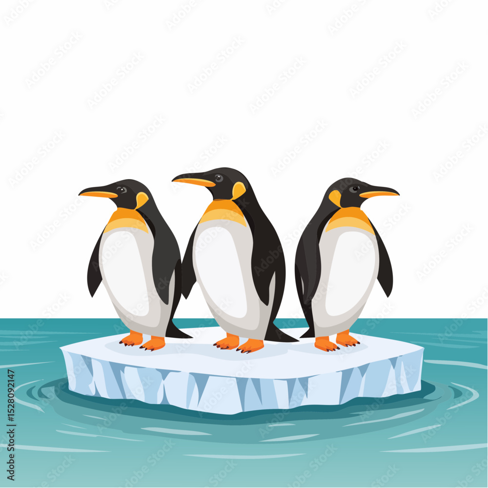 Fototapeta premium Three Emperor Penguins standing on an ice floe in the ocean a scalable design perfect for branding logo creation or wildlife presentations
