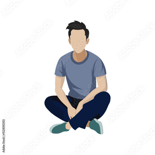 Man sitting vector illustration, relaxed male figure seated pose, office worker or casual avatar