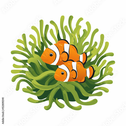 Delightful clownfish nestled in vibrant sea anemone a perfect design element for marine life logos branding and aquatic themed projects