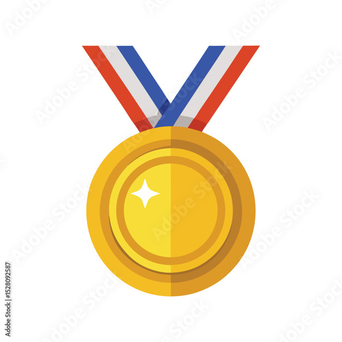Gold medal vector illustration, first place winner award, shiny champion prize, luxury competition badge 