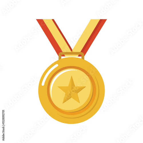 Gold medal vector illustration, first place winner award, shiny champion prize, luxury competition badge 