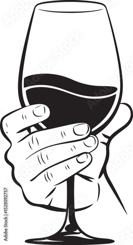 Hand Holding a Glass of Red Wine Elegant Wine Tasting Illustration