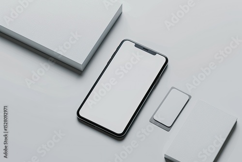 Vibrant Image of White Blank Phone and Business Card on White Background