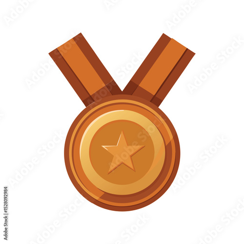 Bronze medal vector illustration, third place award, vintage sports competition prize, metallic achievement badge